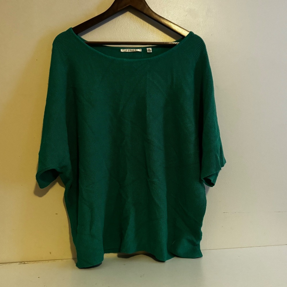 Cyrus Women's XL Emerald Green Waffle Knit Dolan Short Sleeve Sweater Holiday